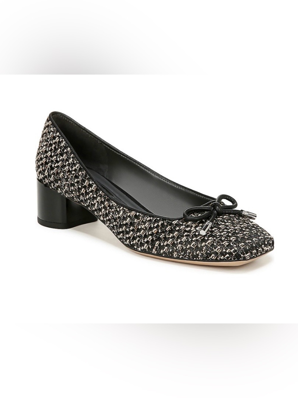 FRANCO SARTO Black Tweed Block Heel Ballet Pump with Bow. NEW
